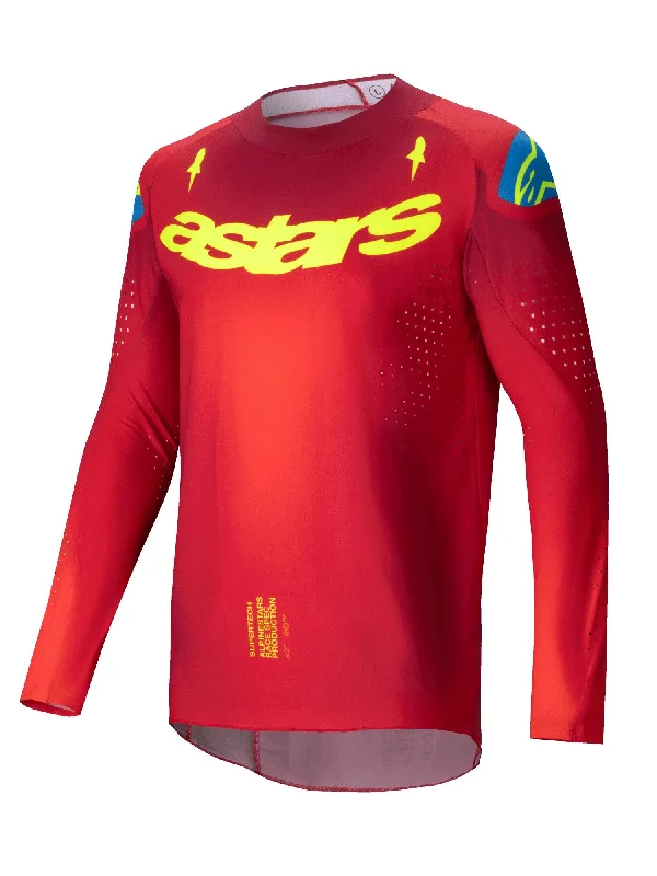 bicycle frame modification-ALPINESTARS 2025 SUPERTECH MAKER JERSEY - BRIGHT RED YELLOW FLUO