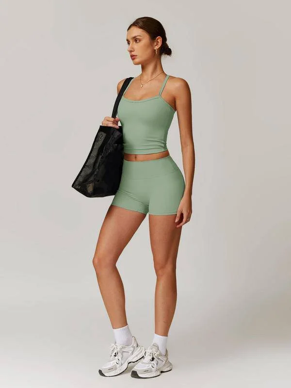 bicycle rust resistance-Two Pieces Women's Solid Backless Tracksuit Set, Spaghetti Strap Cami Top & High Waist Skinny Shorts, Ladies Sportswear, Summer Outfits 2024, Tracksuit for Women, Women Sport & Outdoor Clothing