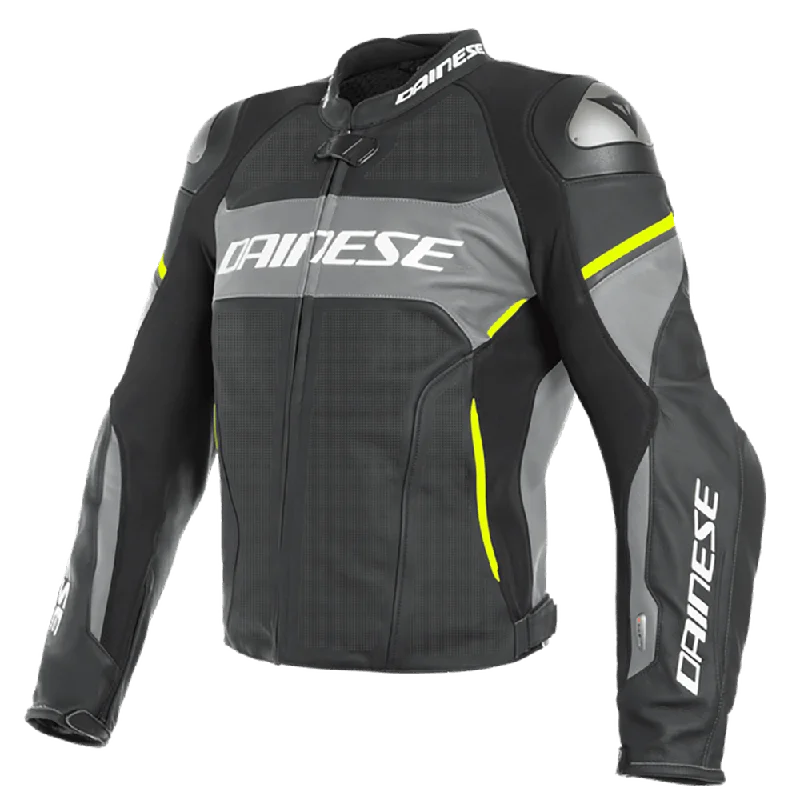 bicycle brake customization-DAINESE RACING 3 D-AIR® PERF. LEATHER JACKET - MATT BLACK/CHARCOAL GREY/FLUO YELLOW