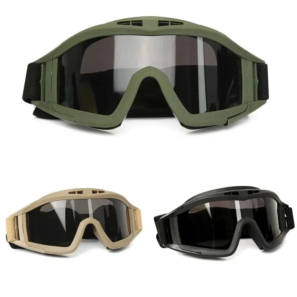 bicycle stem handling-Airsoft Tactical Goggles 3 Lens Windproof Dustproof Shooting Motocross Motorcycle Mountaineering Glasses CS Safe Protection