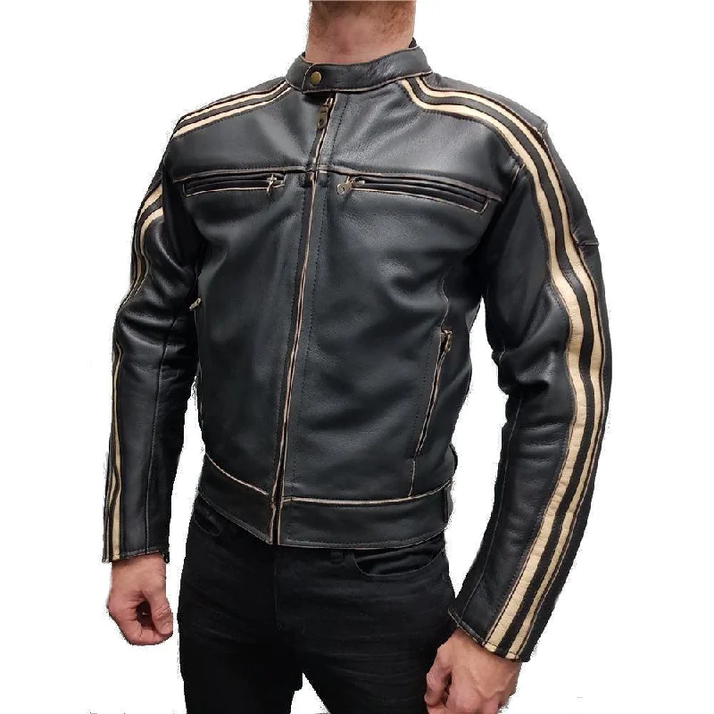 bicycle tire traction-TENTENTHS RETRO LEATHER JACKET - BLACK