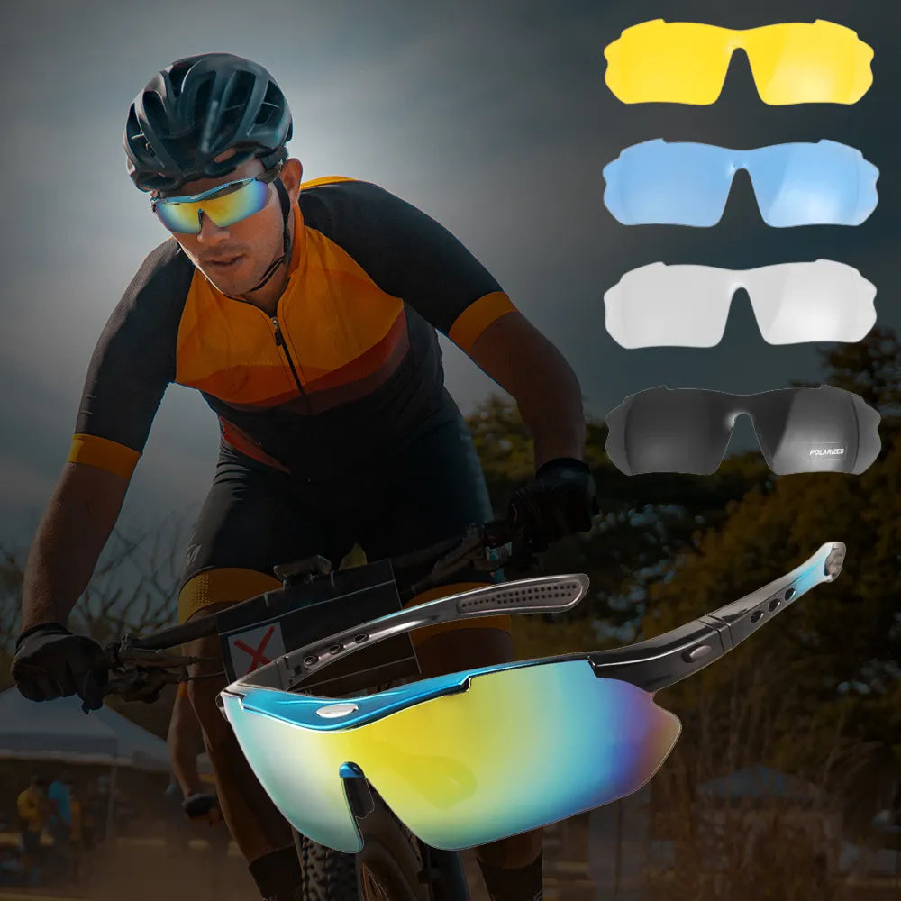 bicycle night handling-JSJM Profession Sport Glasses Polarized Men Sunglasses Road Cycling Glasses Mountain Bike Glasses Goggles Eyewear 5 Lens Glasses