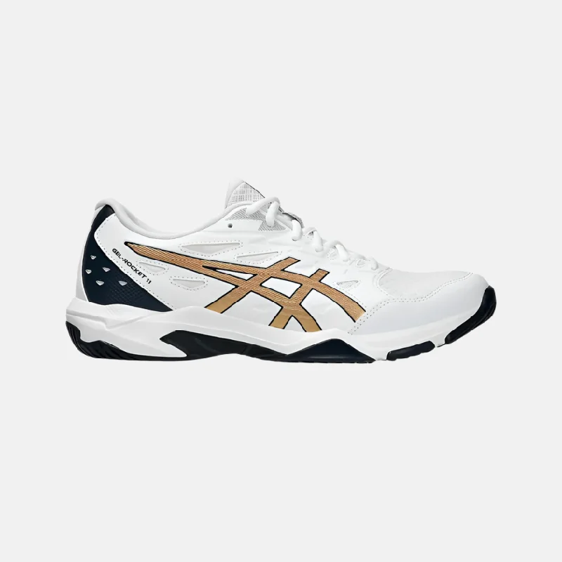 bicycle paint precision-Asics Gel-Rocket 11 Men's Badminton Shoes -White/Pure Gold