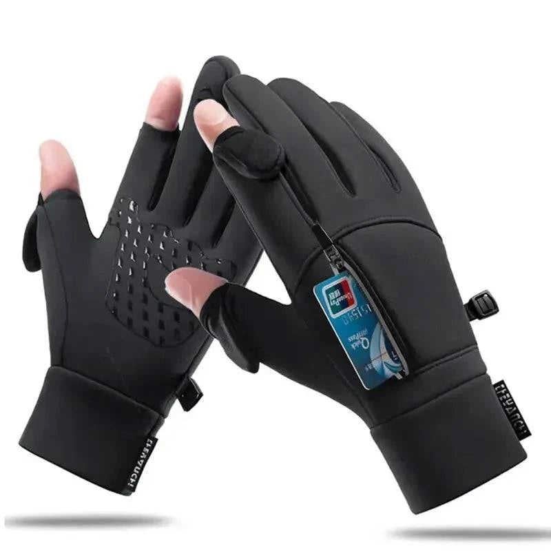 bicycle pedal noise-Winter Fishing Gloves 2 Finger Flip Waterproof Winter Gloves Windproof Photograph Men Women Warm Protection Fish Angling Gloves