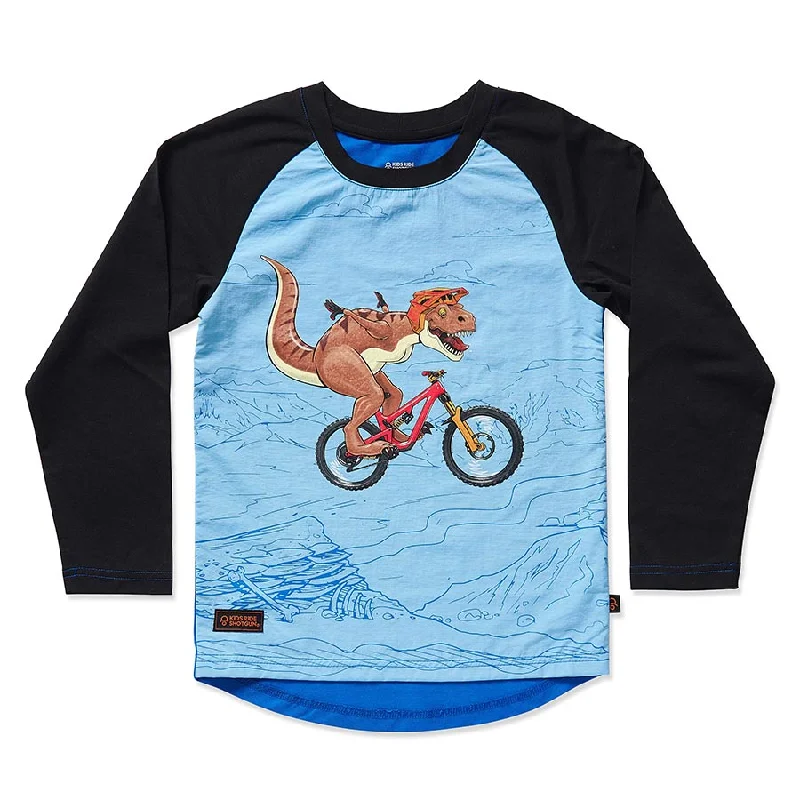 bicycle paint refinement-Kids Ride Shotgun Windproof Kids MTB Jersey Dino YS Blue & Black