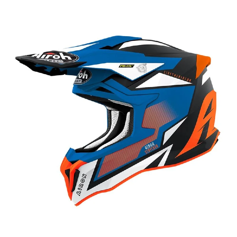 bicycle sidewall vibration-AIROH STRYCKER HELMET - 'AXE' BLUE ORANGE MATT