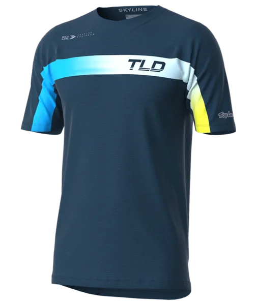 bicycle shoe alignment-Troy Lee Designs Skyline Short Sleeve MTB Jersey - Jet Fuel - Slate Blue - 2022