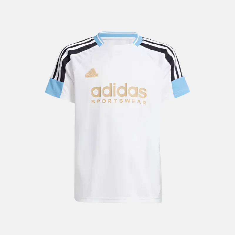 bicycle lever control-Adidas Tiro Nations Pack Kids Unisex T-shirt (7-16Year) -White/Light Blue/Black/Hazy Beige