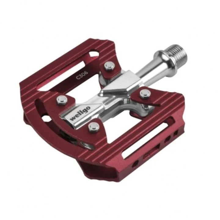 bicycle pedal adaptation-Wellgo C-306 CNC Aluminium Flat Pedals Red