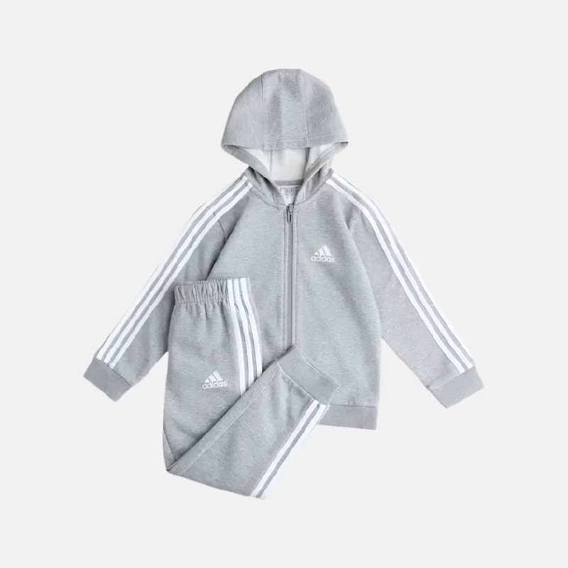 bicycle seatpost handling-Adidas I 3 Stripes Hooden Full sleeve Kids Unisex Set (6-4Years) -Medium Grey Heather