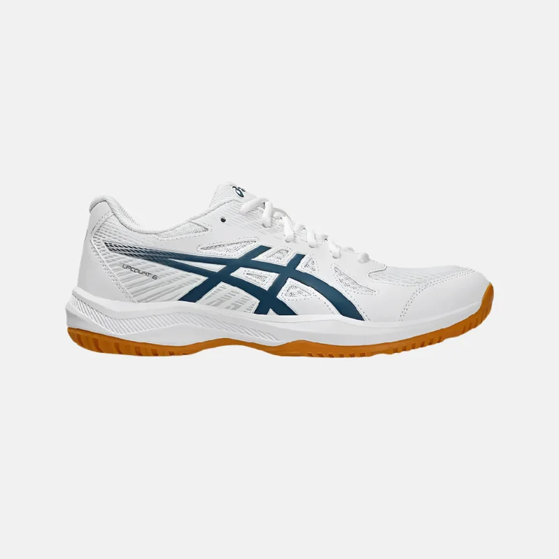 bicycle gear handling-Asics UPCOURT 6 Men's Badminton Shoes -White/Vintage Indigo