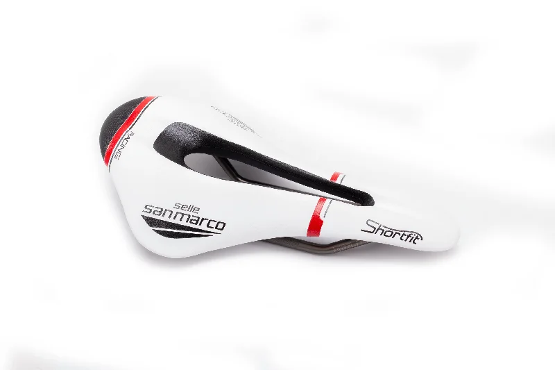 bicycle stand calibration-Selle San Marco Shortfit OF Racing Saddle Wide Wht/Blk/Red