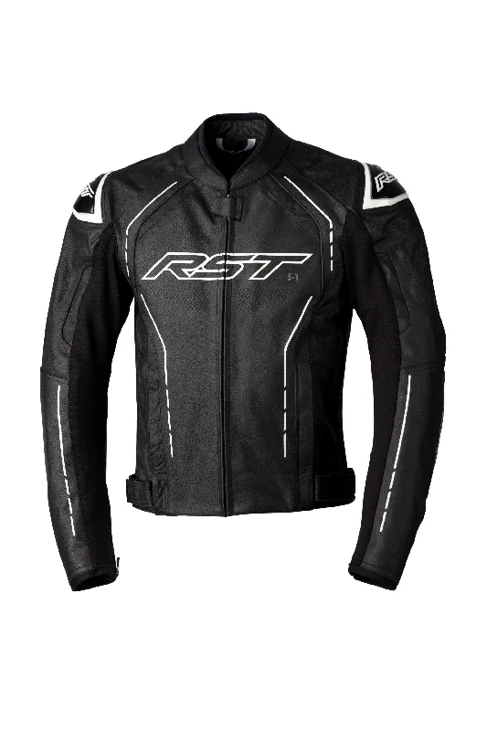 bicycle stem design-RST S-1 CE LEATHER JACKET - BLACK/WHITE