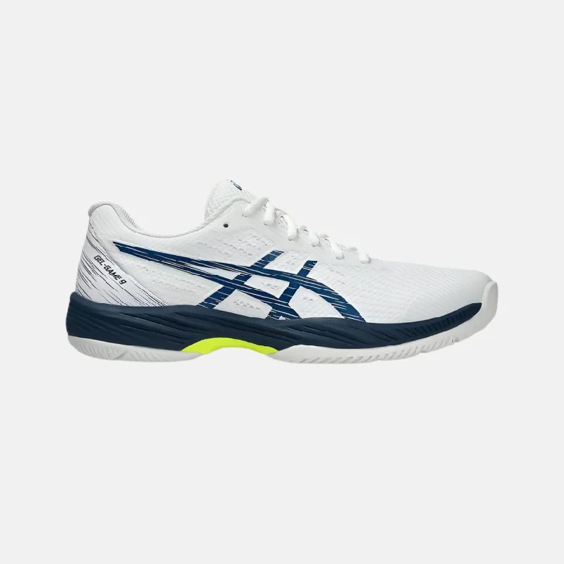 bicycle elbow handling-Asics Gel-Game 9 Men's Tennis Shoes -White/Mako Blue