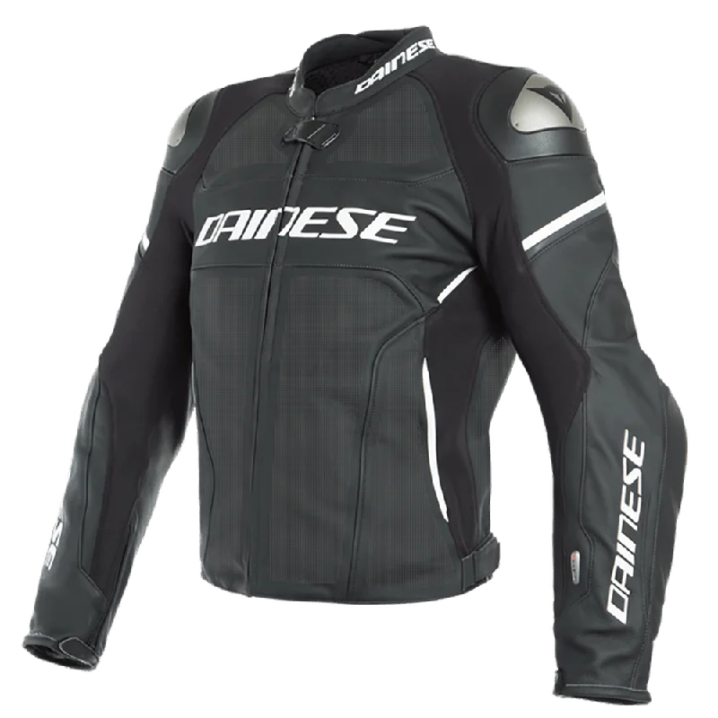 bicycle tire customization-DAINESE RACING 3 D-AIR® PERF. LEATHER JACKET - MATT BLACK/WHITE