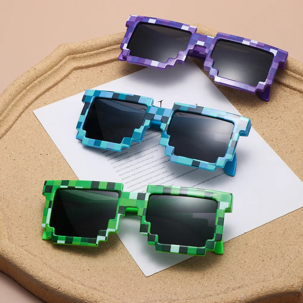 bicycle posture handling-Kids and Adults Sunglasses Cosplay Action Game Toy Square Glasses Pixel Mosaic Sunglasses Thug Life Sunglasses