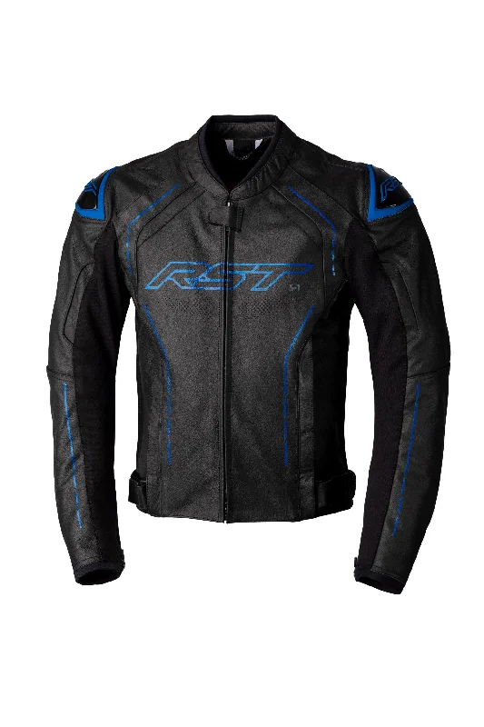 bicycle pad design-RST S-1 CE LEATHER JACKET - BLACK/GREY/BLUE