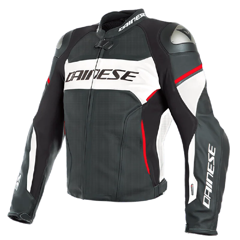 bicycle lever customization-DAINESE RACING 3 D-AIR® PERF. LEATHER JACKET - BLACK/WHITE/LAVA RED